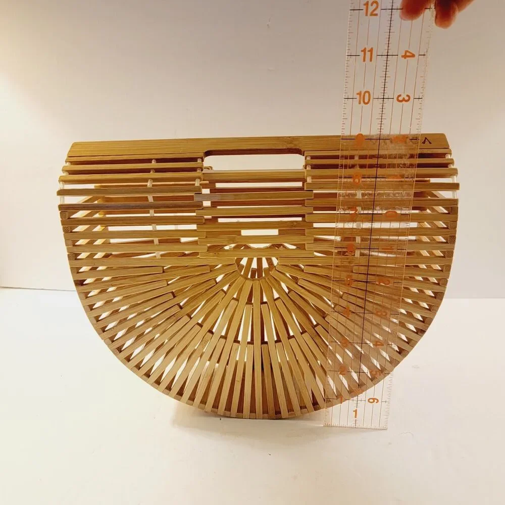 Vintage Purse Handbag Natural Bamboo Wood Half Moon Beach 11¼